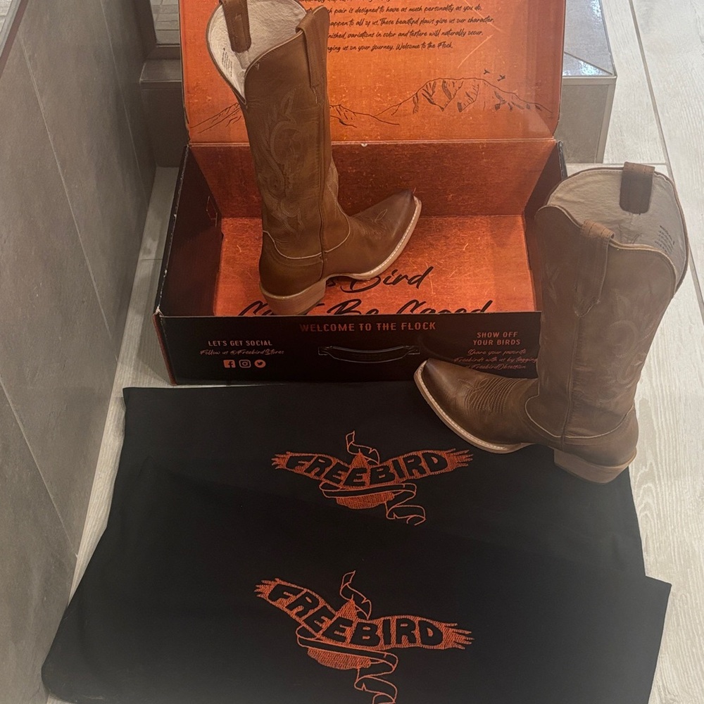 Freebird Woodland Tan Leather Cowboy Boots Size 8 - Picture 10 of 12